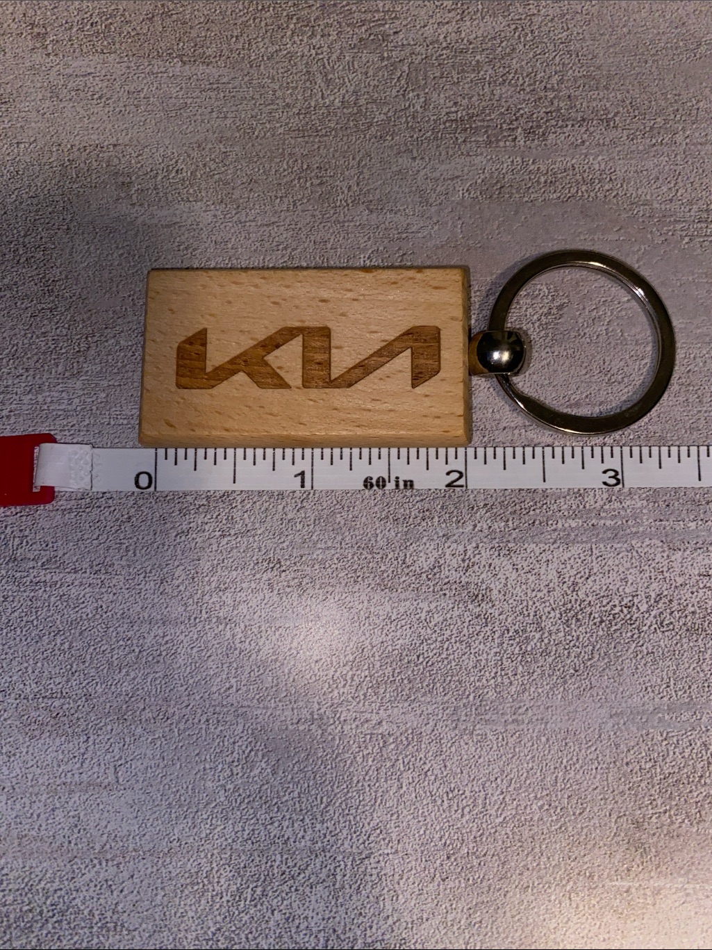Branded Wood Keychain  Natural Wood  Silver Ring